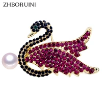 zhboruini pearl brooch creative rhinestone noble swan pearl breastpin natural freshwater pearl jewelry for women dropshipping