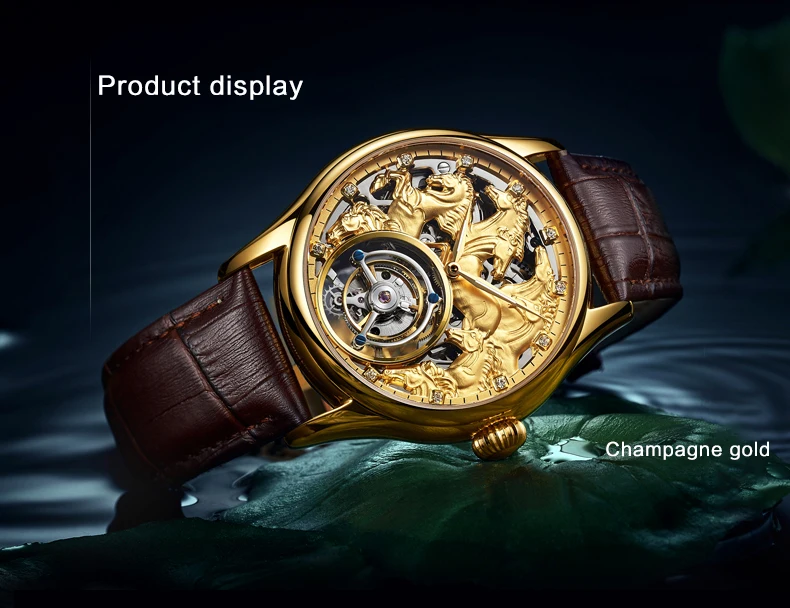 Tourbillon механические часы мужские Лидирующий бренд часы сапфировые зеркальные оригинальные ручные обмотки полый ход Мужские t Horse часы 24K позолоченные