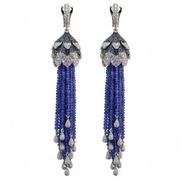Qi Xuan_Jewelry_Customized Роскошные Синие камни бутик кисточка серьги _s925 твердые