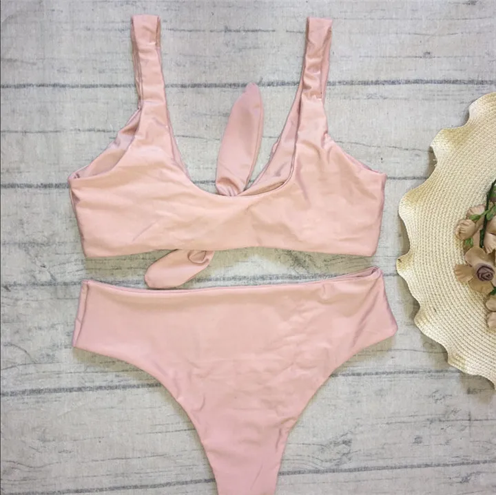 Женский однотонный купальник с чашками пуш ап и высокой талией|Купальники| |