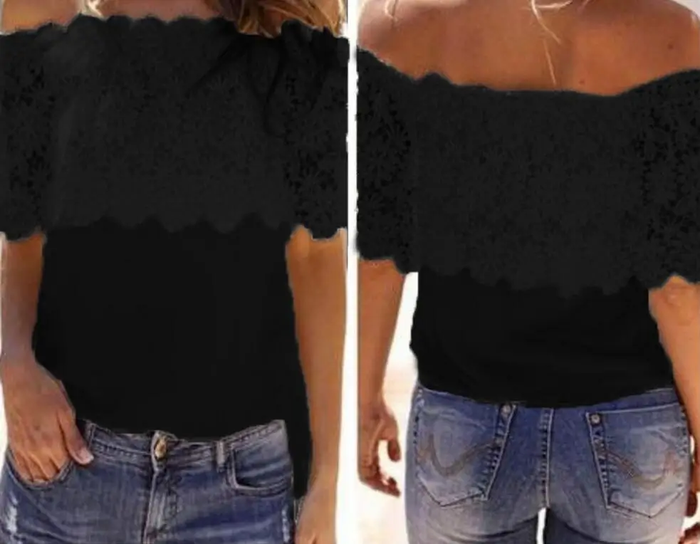 S-6XL Women Blouses Summer Solid White Sexy Tops Off Shoulder Blouse Chiffon Lace Floral Shirts Plus size | Женская одежда