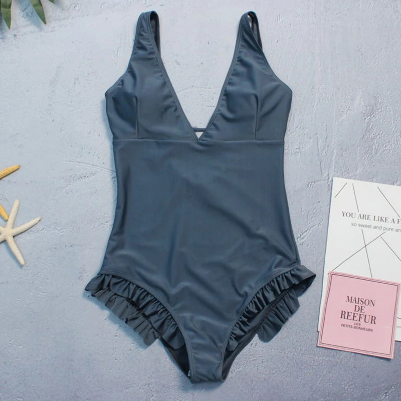 Рябить цельный купальник женский Монокини trikini 2018 глубоким v-образным вырезом
