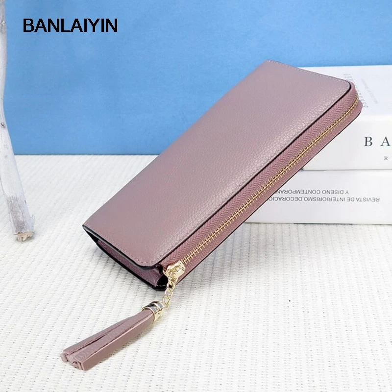 Женский кошелек из натуральной кожи Простой Длинный винтажный однотонный