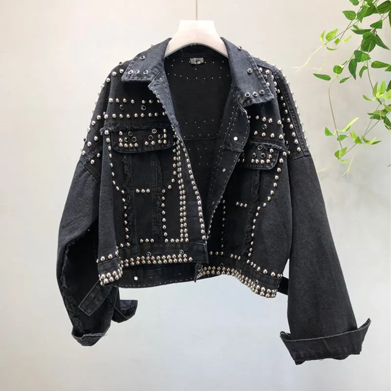 Осенняя женская красная джинсовая куртка в стиле Харадзюку короткие черные