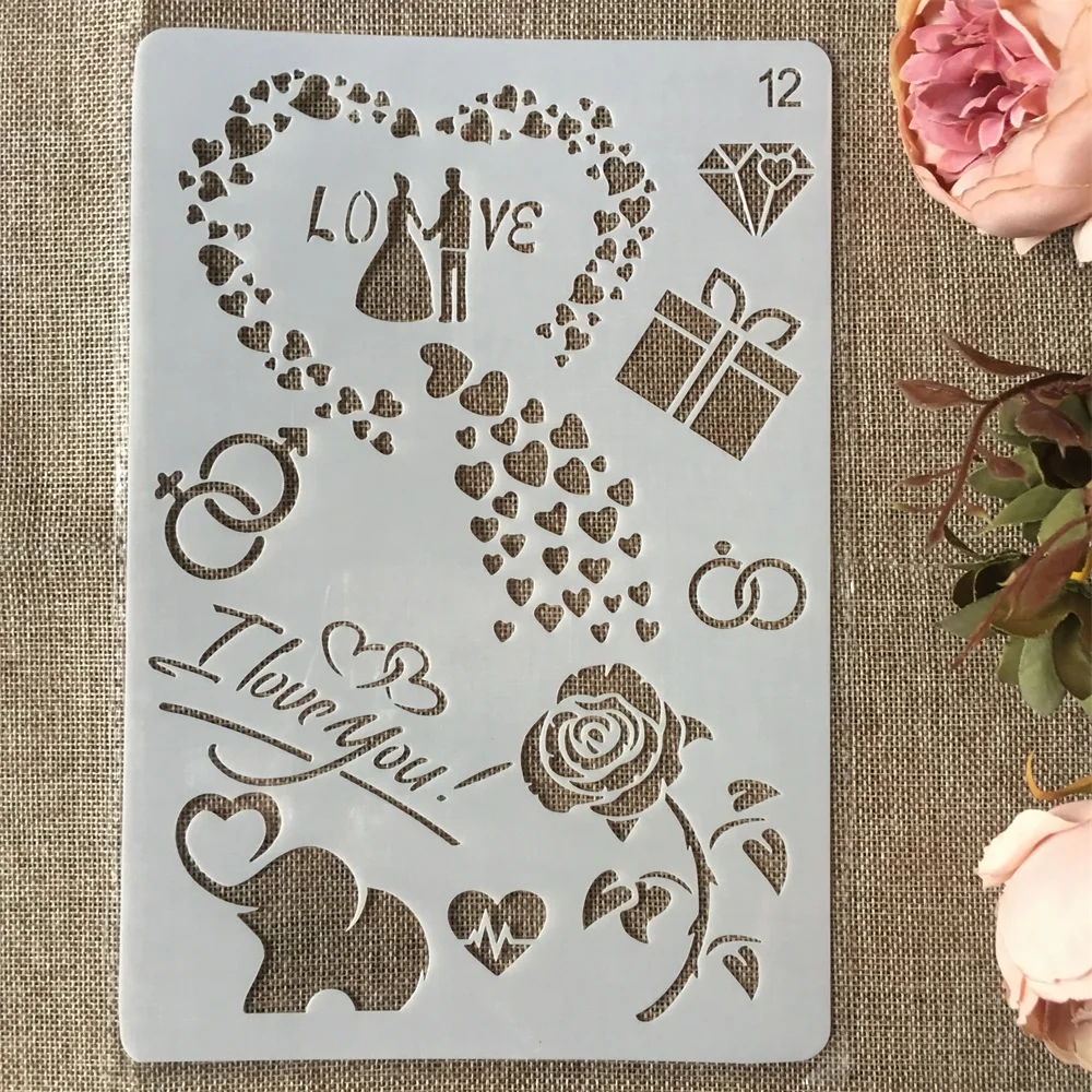 Новинка 26 см трафареты с надписью Love Couple Elephant для творчества разных размеров
