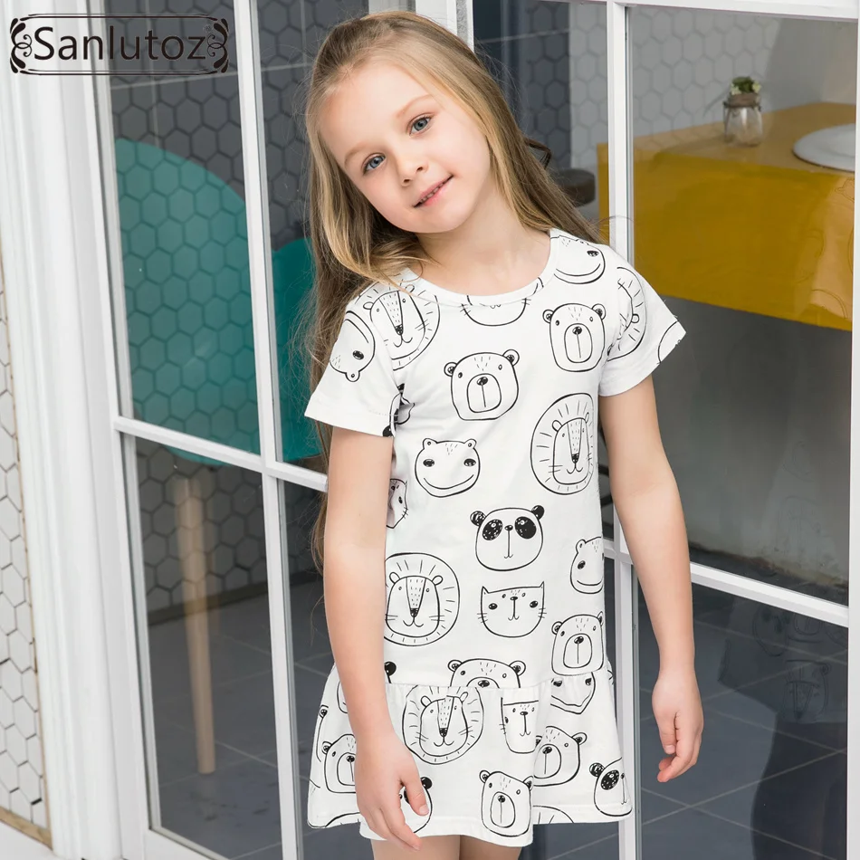 Летнее хлопчатобумажное платье для девочек с изображением панды и животных |