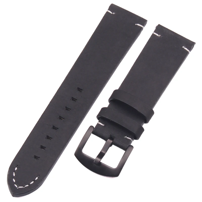 black black buckle Итальянские Ремешки для наручных часов из натуральной кожи, черные, темно-коричневые, мужские, 18, 20, 22 мм, мягкие винтажные часы, ремешок, металлическая пряжка, аксессуары - Цвет ремешка: black black buckle