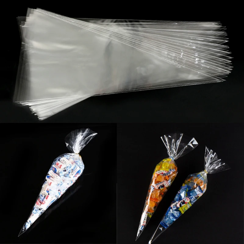 50 шт. 18x37 см сладкие конфеты конус сумки для хранения DIY Свадьба День рождения чистый целлофан вечерние украшения Пасха