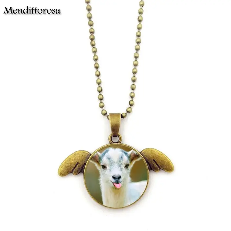 Ожерелье Mendittorosa Statement Handmade Bronze Color Glass для женщин, прекрасный длинный украшение с крыльями ангела, подарок в виде ювелирных изделий с изображением козла.