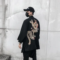 men japanese kimono cardigan chinese dragon jacket coat top outwear retro casual black