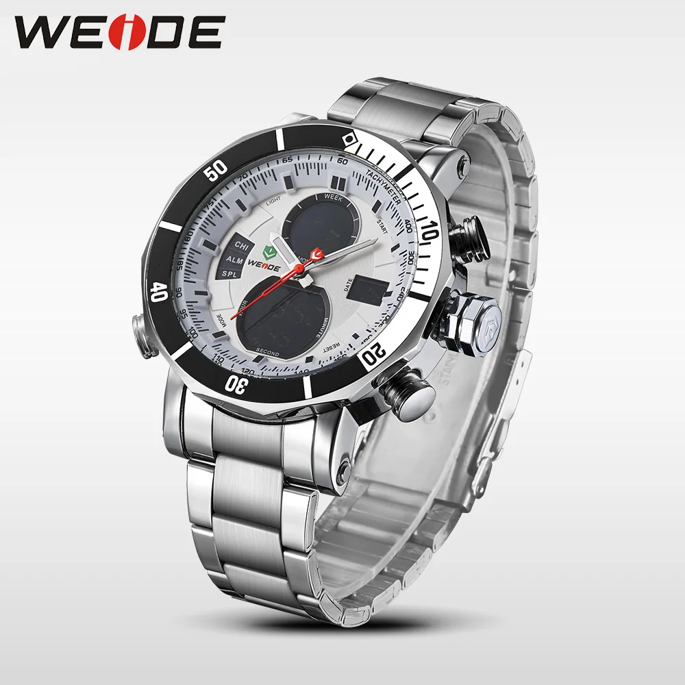 WEIDE Нарачные Часы Для Мужчины Цифровые Водозащитные Спортивные Антикоррозийные Антиударные Военные Нержавеющей Стали Роскошный Бренд Высокого Качества Кварцевый и Электронный Двойной Механизм Montre homme