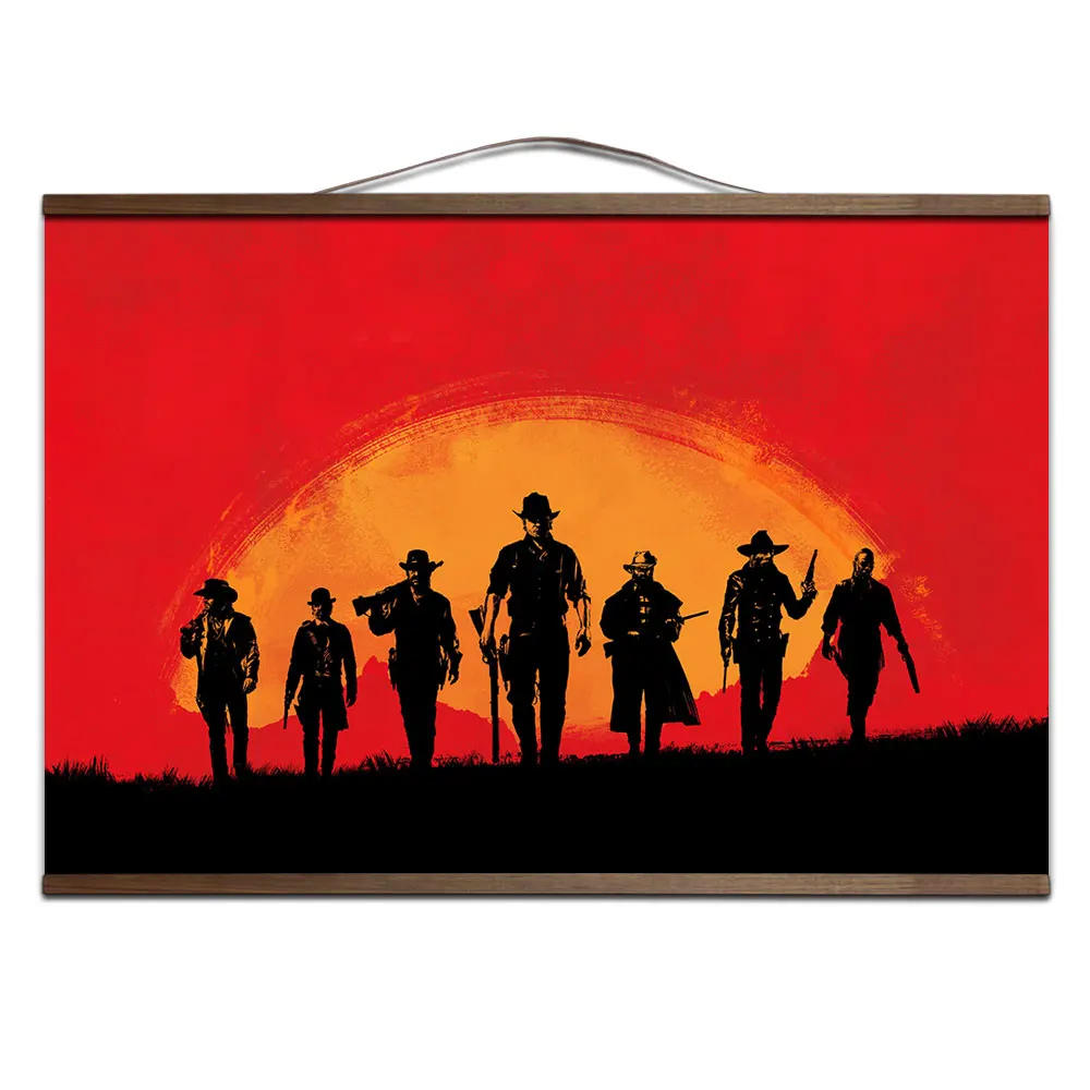 6 Красные изображения из фильма «Red Dead Redemption» 2 игры настенный расписной Холст плакат для домашний декор, плакаты с твердой деревянной подвеской прокрутки без рамки - Цвет: 6