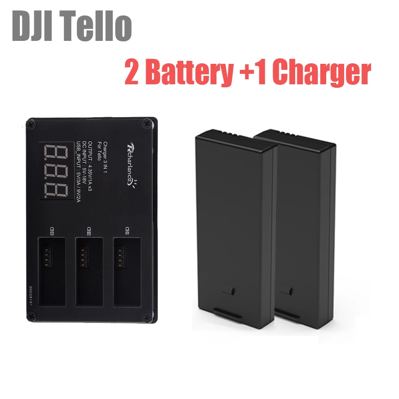Аккумулятор DJI tello 2 шт. летная батарея Lipo + 3-стороннее зарядное устройство для