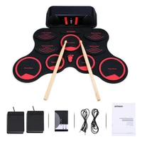 ammoon foldable drum midi electric drum set 9 silicon durm pads built in stereo speakers rechargeable battery with foot pedals