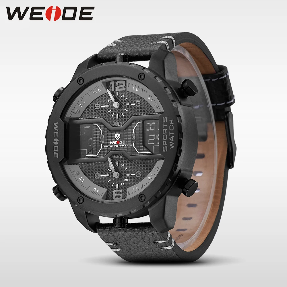 WEIDE мужские наручные часы спортивные из нержавеющей стали кожаный ремешок