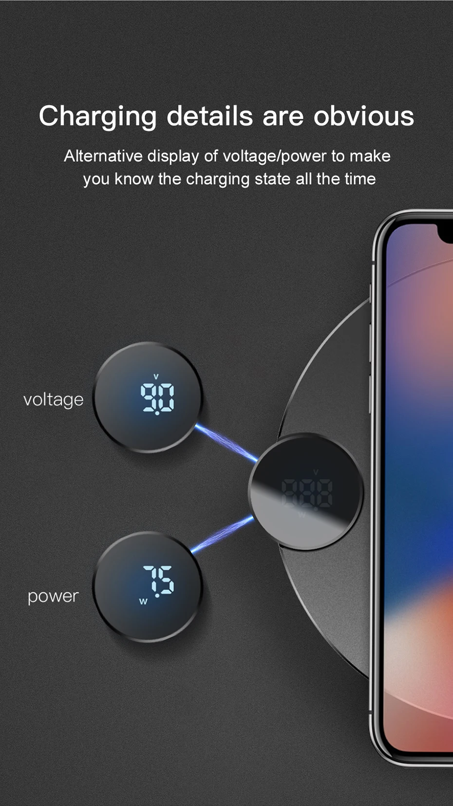 Baseus 10 Вт Qi Беспроводной Зарядное устройство для samsung S10 Note 9 Xiaomi Mi 9 зарядного устройства с светодиодный Дисплей для iPhone XS Max 8 huawei P30