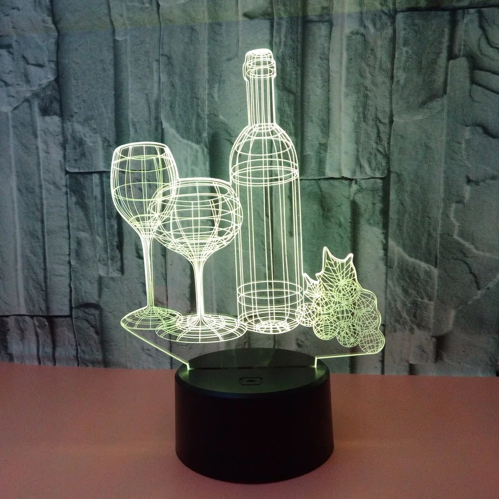 Красочные 3d лампы и бутылки вина ночник сенсорный пульт дистанционного