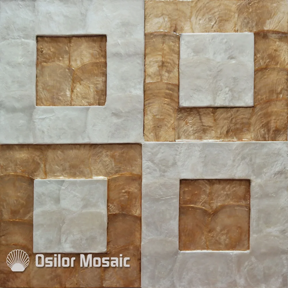 

Natural golden and white color handcrafted capiz shell tile decorative board for living room decoration or ceiling decoration