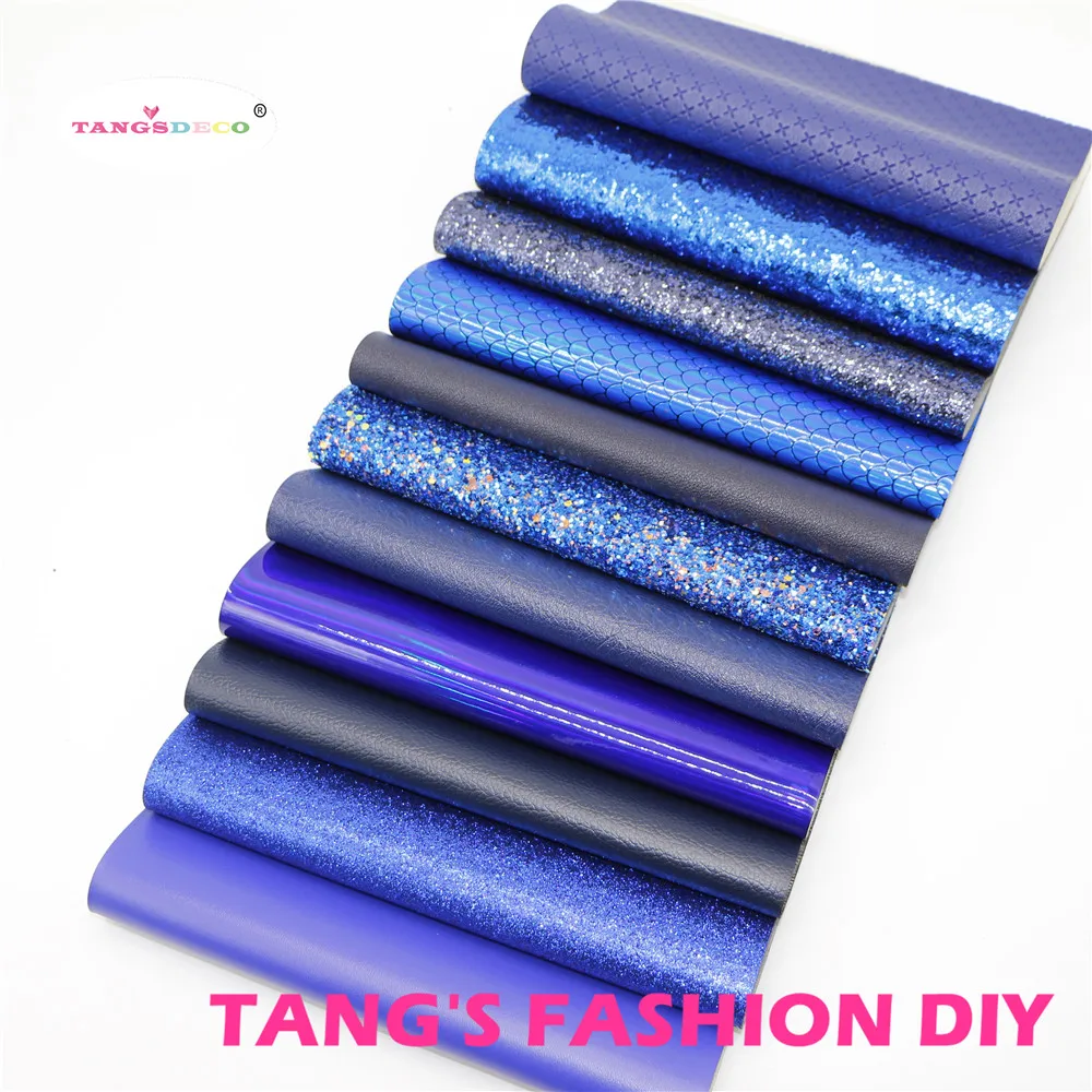 

11pcs---20X22CM DIY Hair Bow Material High Quality NEW MIX STYLE Dark Blue Color Mix PU Synthetic Faux Leathers