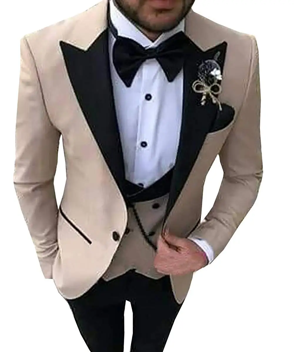 Khaki TPSAADE мужские костюмы из 3 предметов для мужчин на заказ Terno Тонкий Свадебный Мужской костюм для жениха Masculino(пиджак+ брюки+ жилет+ галстук-бабочка - Цвет: Khaki