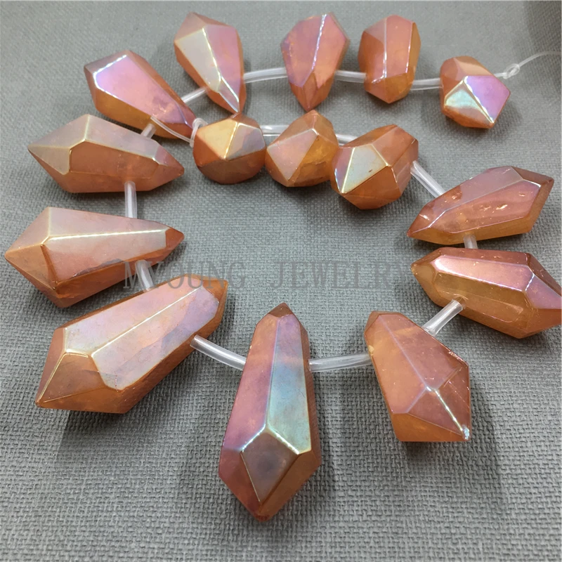 Гладкий Кристалл кварц Титан оранжевый Спайк бусины полированный Самородок