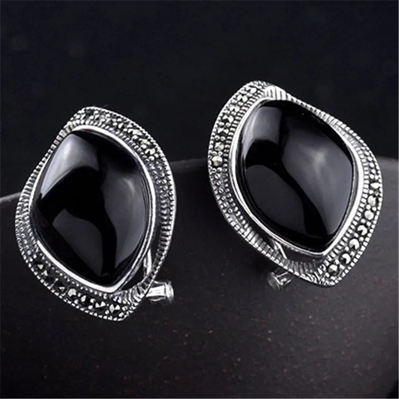 Black-2 GAGAFEE Настоящее 925 пробы серебряные серьги гвоздики черный красный камень Винтажные Ювелирные изделия для женщин - Окраска металла: Black-2