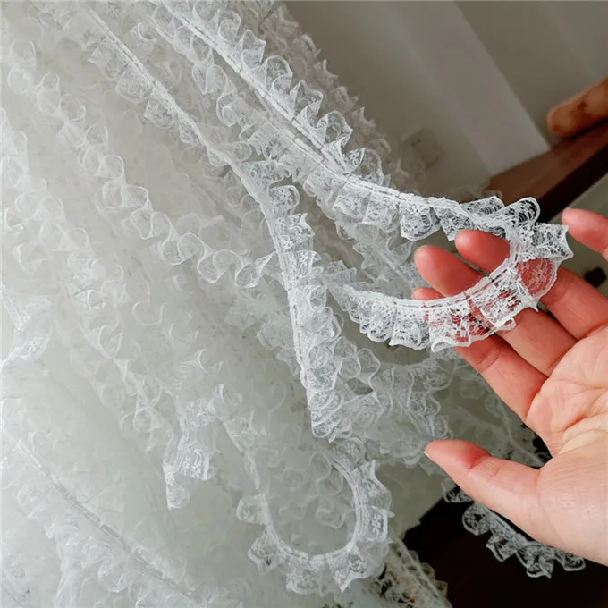 2.5CM Wide Luxury Tulle Lace Fabric 3D Pleated Cotton Embroidery Ribbon Collar Neckline Trim Decor DIY Sewing Guipure Supplies