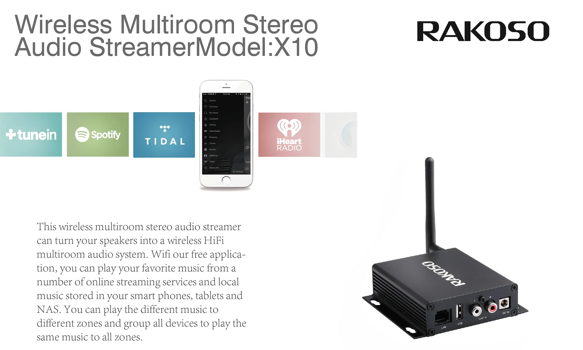 RAKOSO X10 WiFi Hi-Fi предусилитель с ESS dac line out Оптический коаксиальный выход линия в usb LAN Spotify Airplay DLNA Multiroom APP