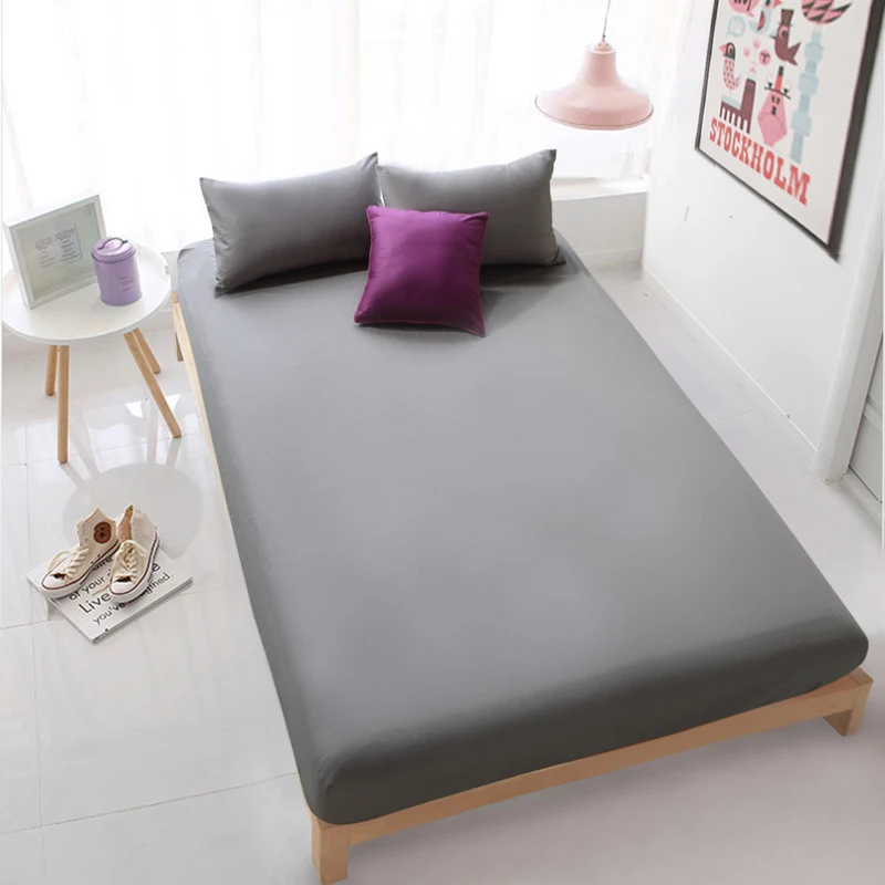 

HOT Cotton Solid Bed Sheet Grey Fitted Sheet Mattress Cover Bedding Sheets Deep 30cm Bedsheet White Bedclothes 19 Colors