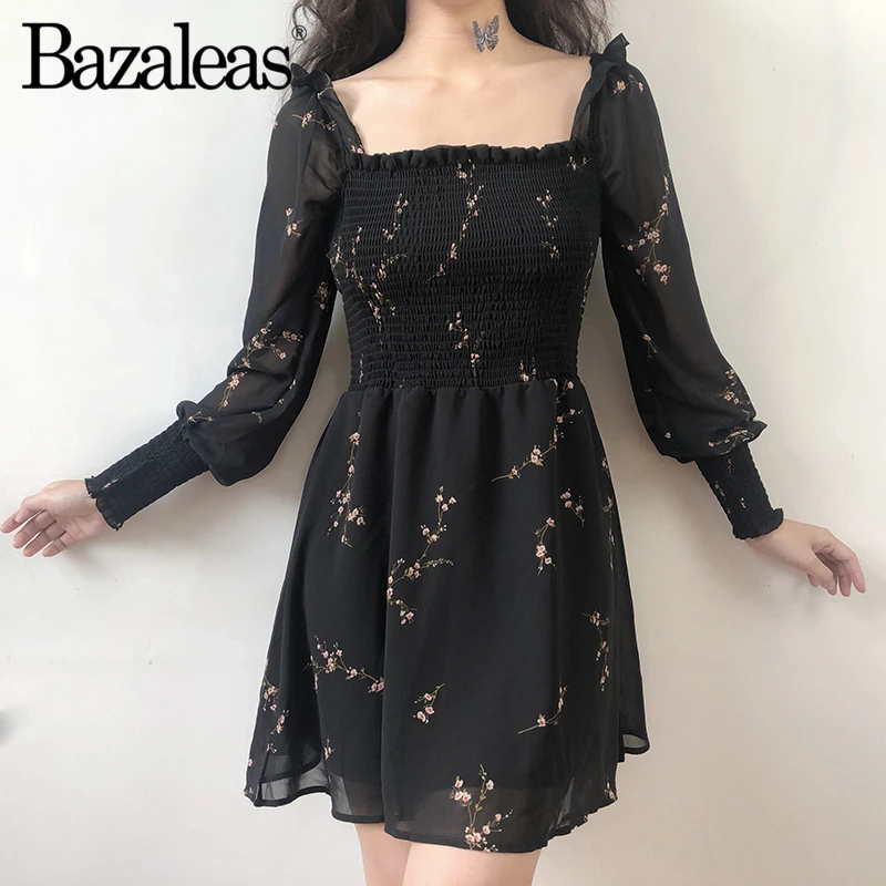 Винтажное женское платье Bazaleas 2019 с квадратным вырезом и эластичной талией модное