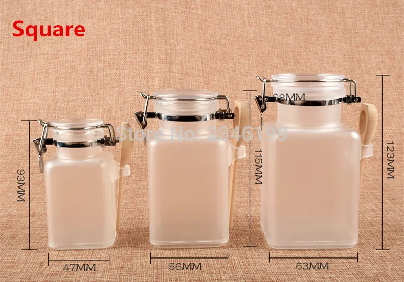 

100g 200g 300g 15pcs Plastic Frosted Bottle Empty Cream Jar Sealed Cans Bath salt Mask Powder Cosmetic Packaging With Mask spoon