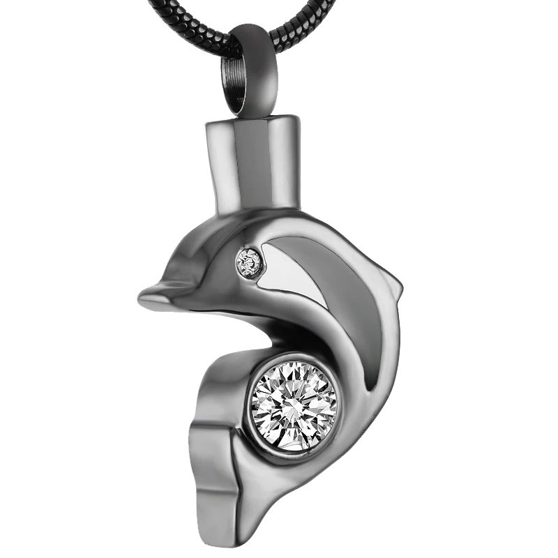 

IJD9224 Pet Cremation Jewelry Keepsakes Dolphin Hold Crystal Memorial Urn Pendant Stainless Steel keepsake Urn Necklace Holder