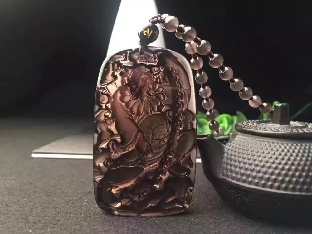 Black Ice Obsidian Carving Catch Ghost of God Buddha Lucky Amulet Pendant Healing Reiki Women Men Bead Chain Necklace Crystal | Украшения и