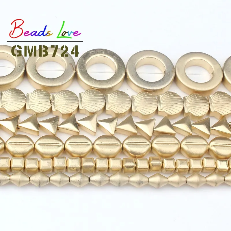 Natural Dull Polish Matte Gold Shell Hematite Stone Beads For Jewelry Making Oval Square Round Bead Diy Bracelet Necklace 15'' |