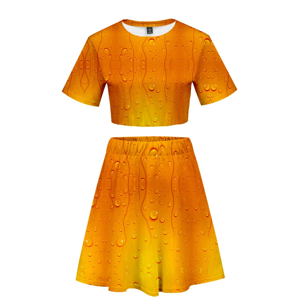 Женский комплект из двух предметов с 3D принтом пива Модный летний укороченный