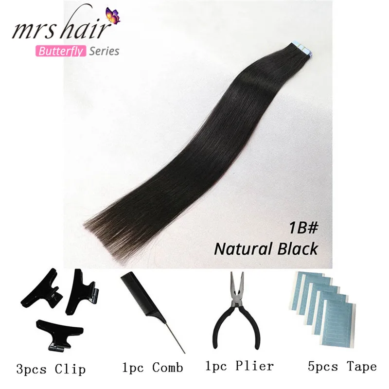 # 1B MRSHAIR, 6#, пряди для кожи, человеческие волосы, прямые, лента для наращивания, машинка для наращивания, волосы remy, двухсторонняя лента, комплекты для волос 16, 18, 20, 22, 24 дюймов - Цвет: # 1B