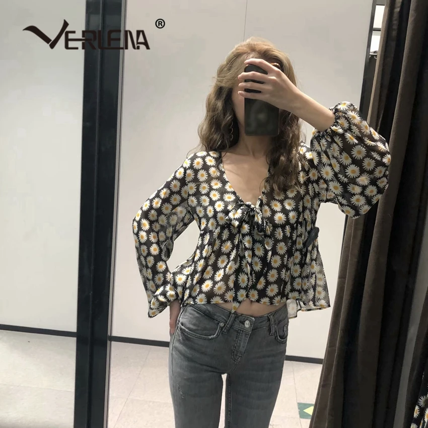 Женская шифоновая блузка Verlena с бабочкой и гофрированным краем треугольным