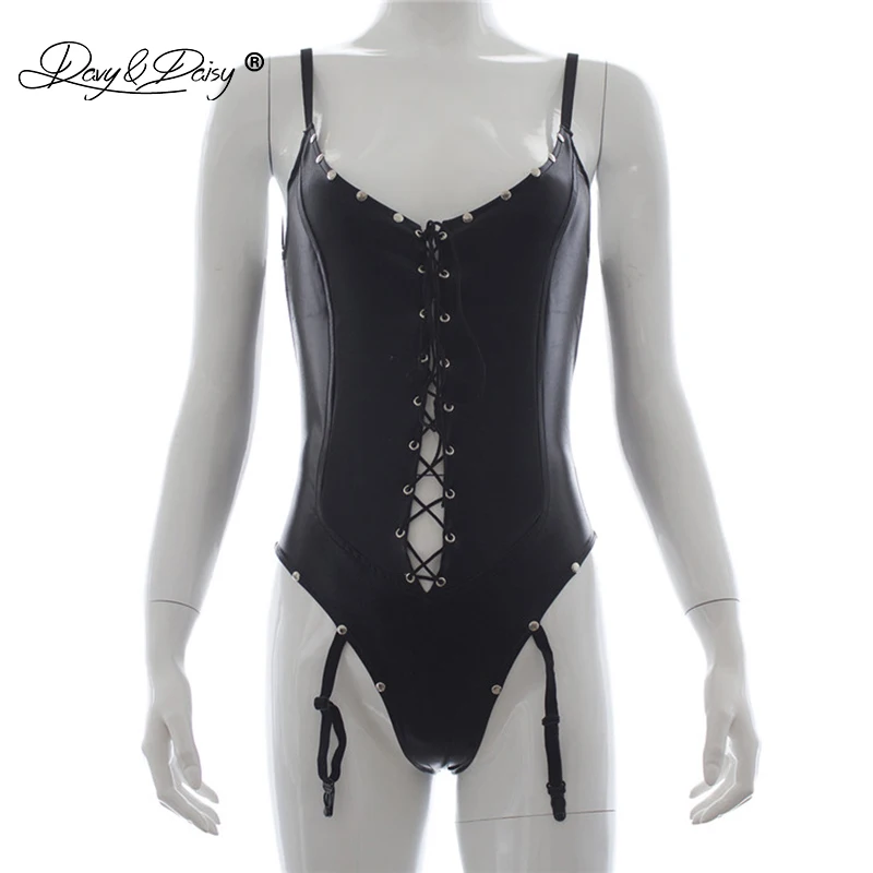 DAVYDAISY женские сексуальные боди на тонких бретельках шнуровке Wetlook костюмы