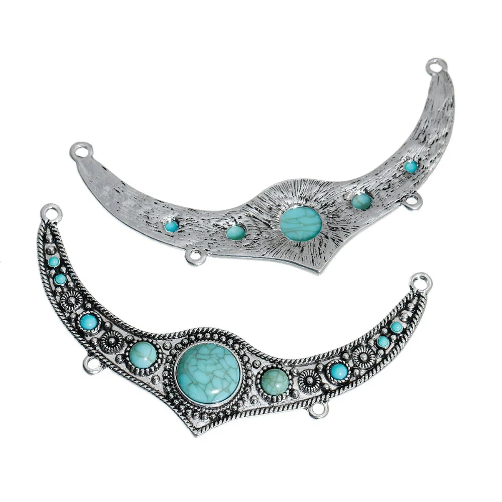 DoreenBeads цинковый сплав соединители "Богемия" выводы рогообразные античное серебро Цвет Зеленый Имитация бирюзы 11,5x6,2 см, 1 предмет