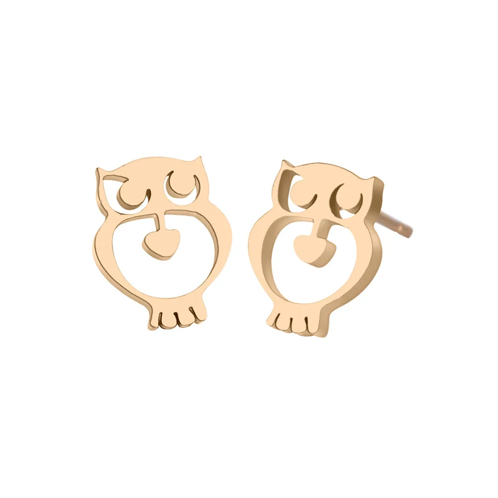 

QIAMNI Stainless Steel Multiple Gold Heartbeat Rabbit Dragonfly Owl Crown Flower Stud Earrings Lover Birthday Gift Dropshipping