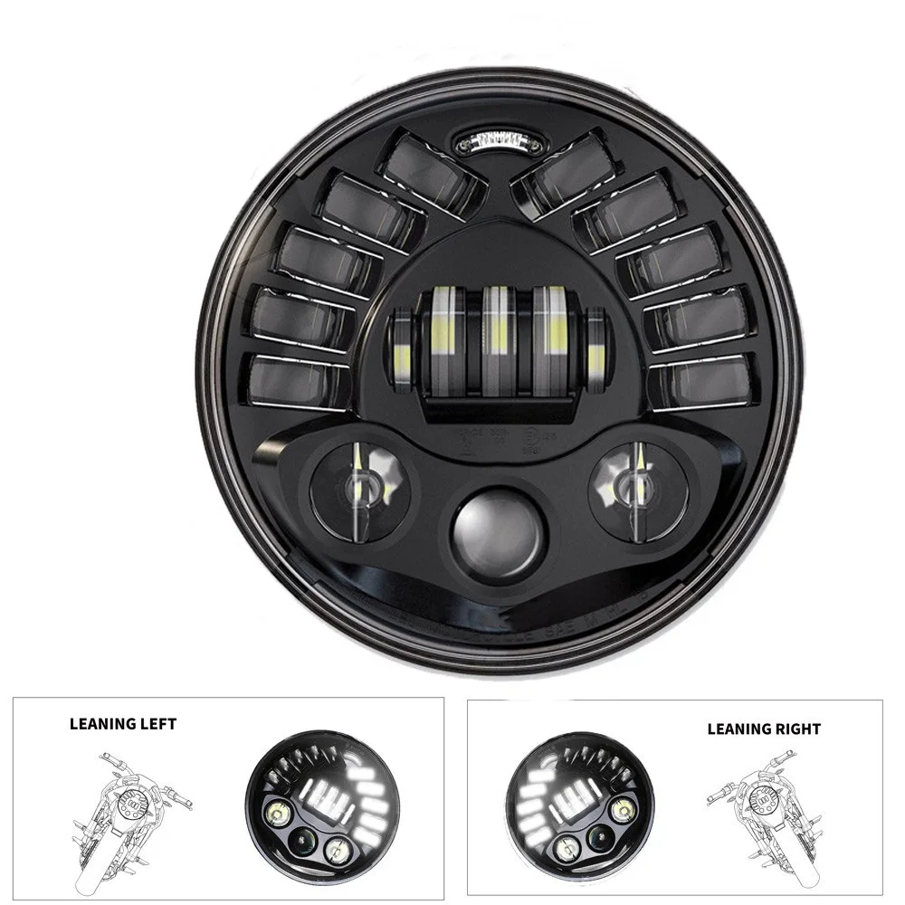 7 Inch LED Black/Chrome Round Adaptive Motorcycle Headlight with Hi/Lo Beam Projector Motor 7" Headlamp for Harley Moto |