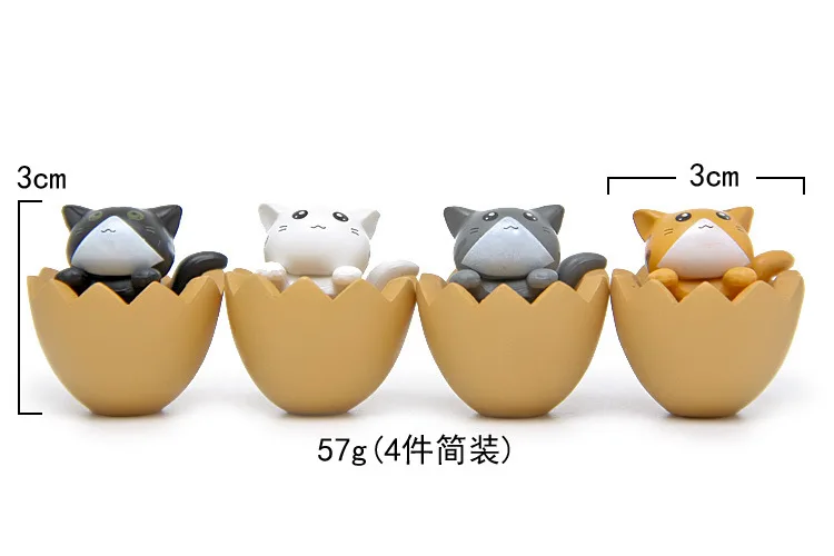 4 Piece Cartoon Egg Cat Kitty Kitten Model Small Statue Figurine Crafts Garden Figure Ornament DIY Miniatures | Игрушки и хобби