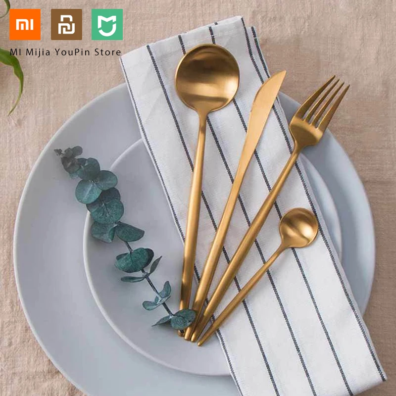 4 шт. набор Xiaomi Mi дома полированные столовые приборы нержавеющая сталь столовые приборы черный/Золотой/Серебряный