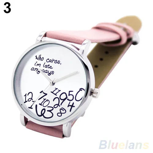 Women's Men's Who Cares Faux Leather Arabic Numerals Letters Printed Wrist Watch hot Bracelet | Наручные часы