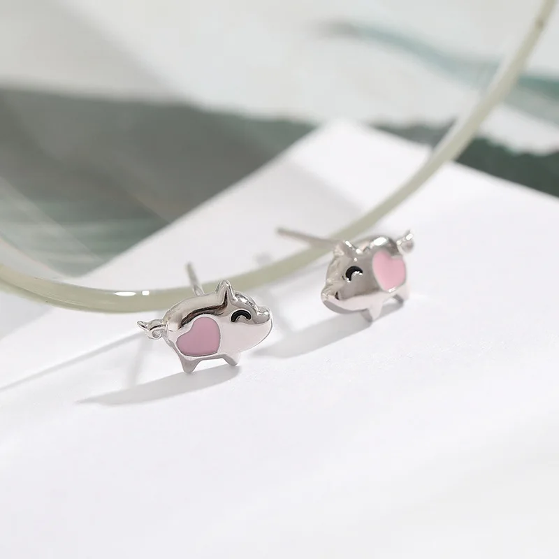 

Real Sterling 925 Silver Pig Stud Earrings Korean Personality Wild Earrings
