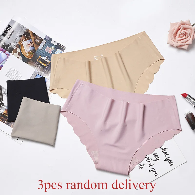 3pcs random Модные женские бесшовные трусы, ультратонкое нижнее белье, сексуальные стринги, трусики со средней талией, женские трусы, нижнее белье, 3 шт.# F - Цвет: 3pcs random