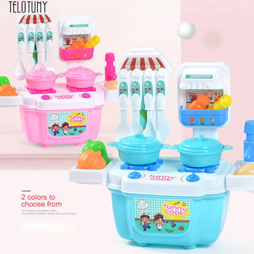 

TELOTUNY 1 Set Children cartoon kitchen cooking house toy girl Role Play Mini Simulation Kitchenware Tableware Cookware Z0109