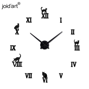 Настенные часы горячая Распродажа, акриловые зеркальные римские часы с котом, большие кварцевые часы, большая декоративная Европейская гостиная