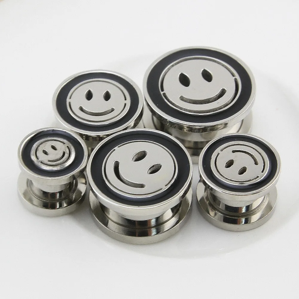 2 шт./лот затычки для ушей со смайликом из нержавеющей стали туннели плоти модные