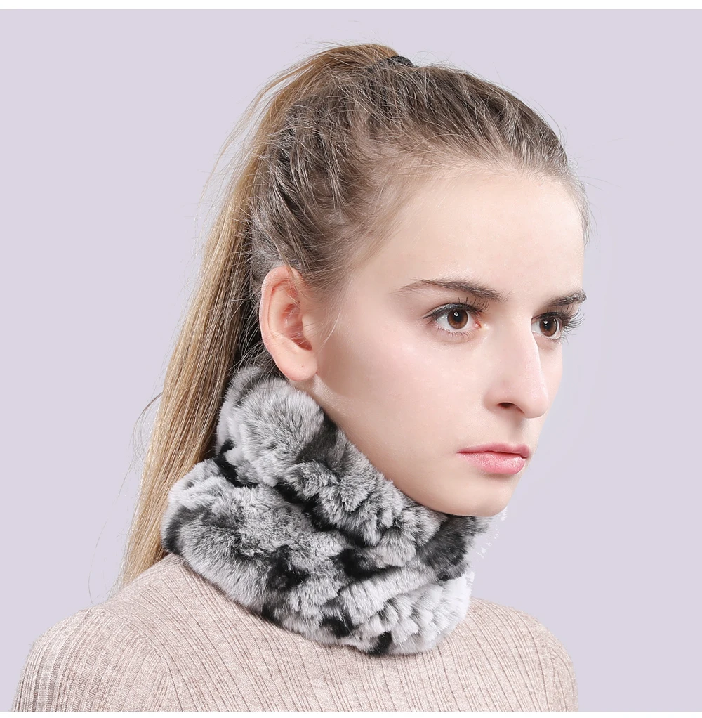Women Real Fur Handmade Stretch Fur Scarf Knit Genuine Rex Rabbit Fur Headbands Girls Natural Fur Ring Cowl Snood Scarves Winter